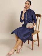 Sangria Women Navy Blue Solid Straight Kurta | Grocsy