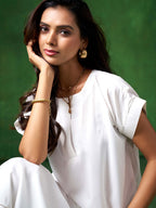 Sangria White Extended Sleeves A-Line Kurta With Trouser | Grocsy