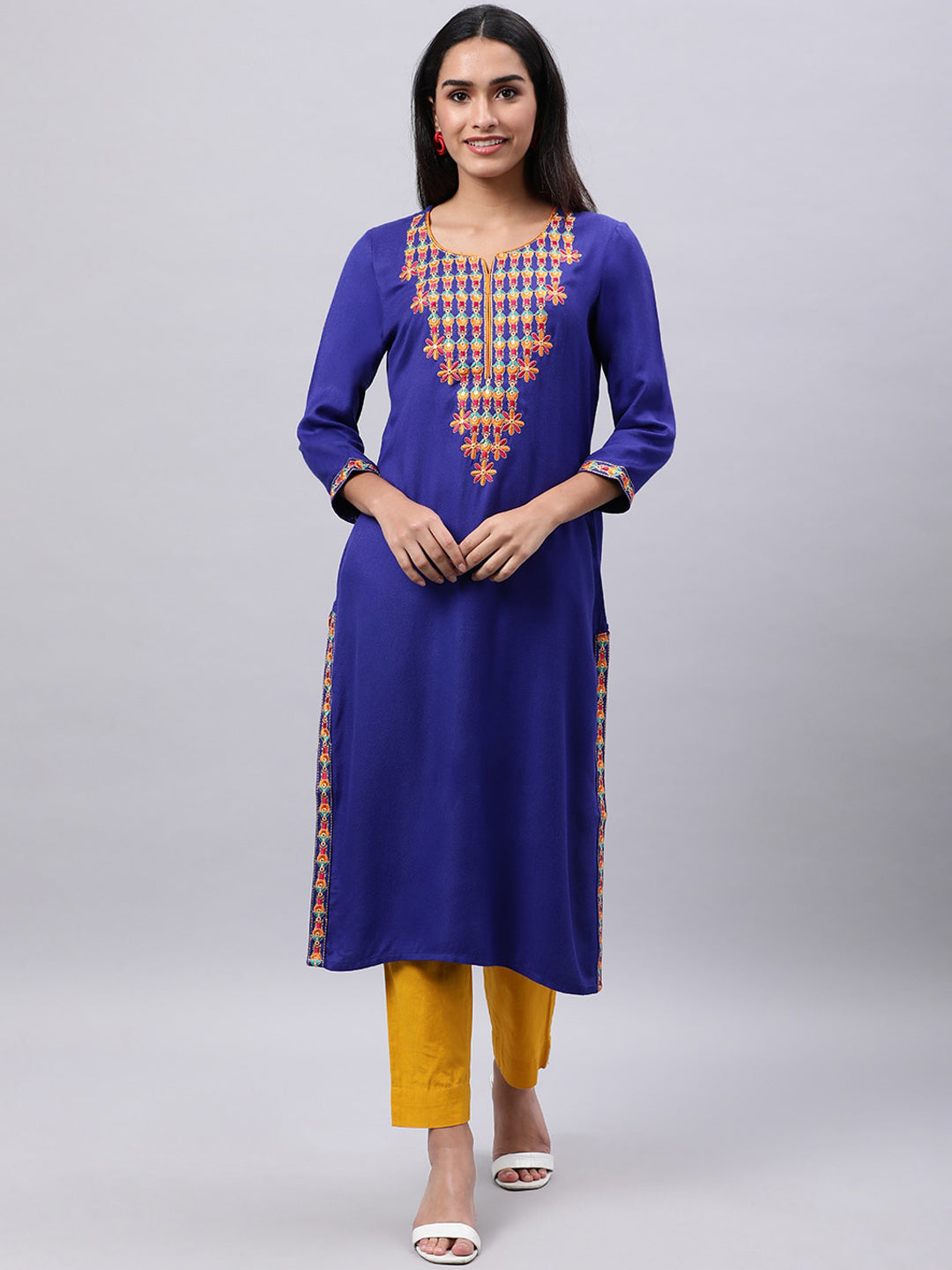 Souchii Women Beautiful Ethnic Motifs Yoke Design Mirror Work Kurta | Grocsy