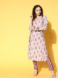 All About You Women Amusing Taupe Ethnic Motifs Print Parade Kurta with Trousers | Grocsy
