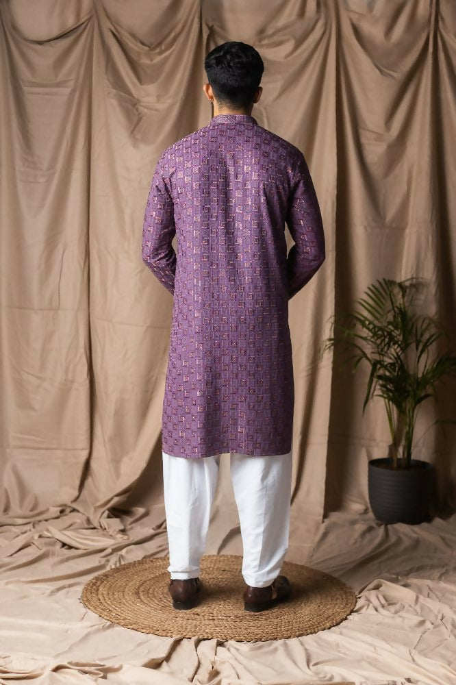Purple Rayon Thread Embroidery Work Kurta Set - Mahotsav | Grocsy