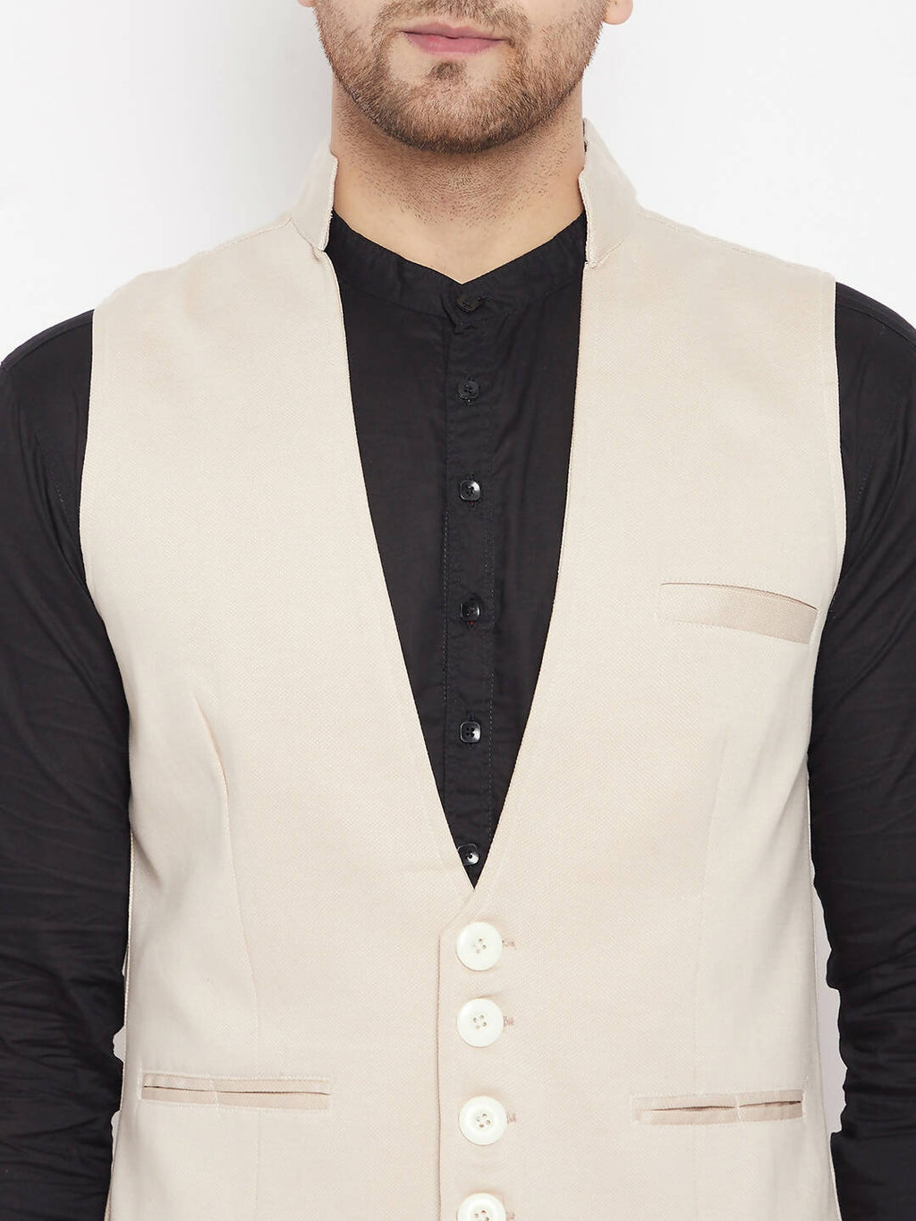 Even Apparels Cream Merino Men Woven Nehru Jacket | Grocsy