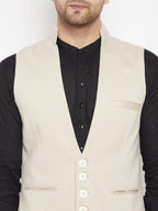 Even Apparels Cream Merino Men Woven Nehru Jacket | Grocsy