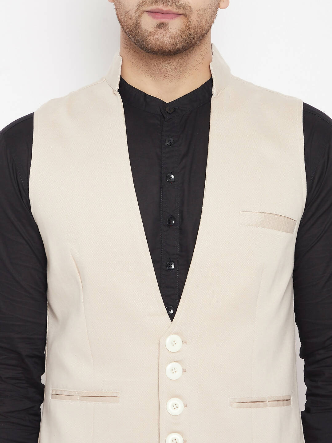 Even Apparels Cream Merino Men Woven Nehru Jacket | Grocsy