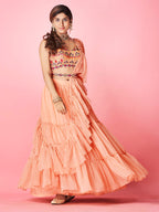Myra Peach Art Silk Designer Lehenga | Grocsy