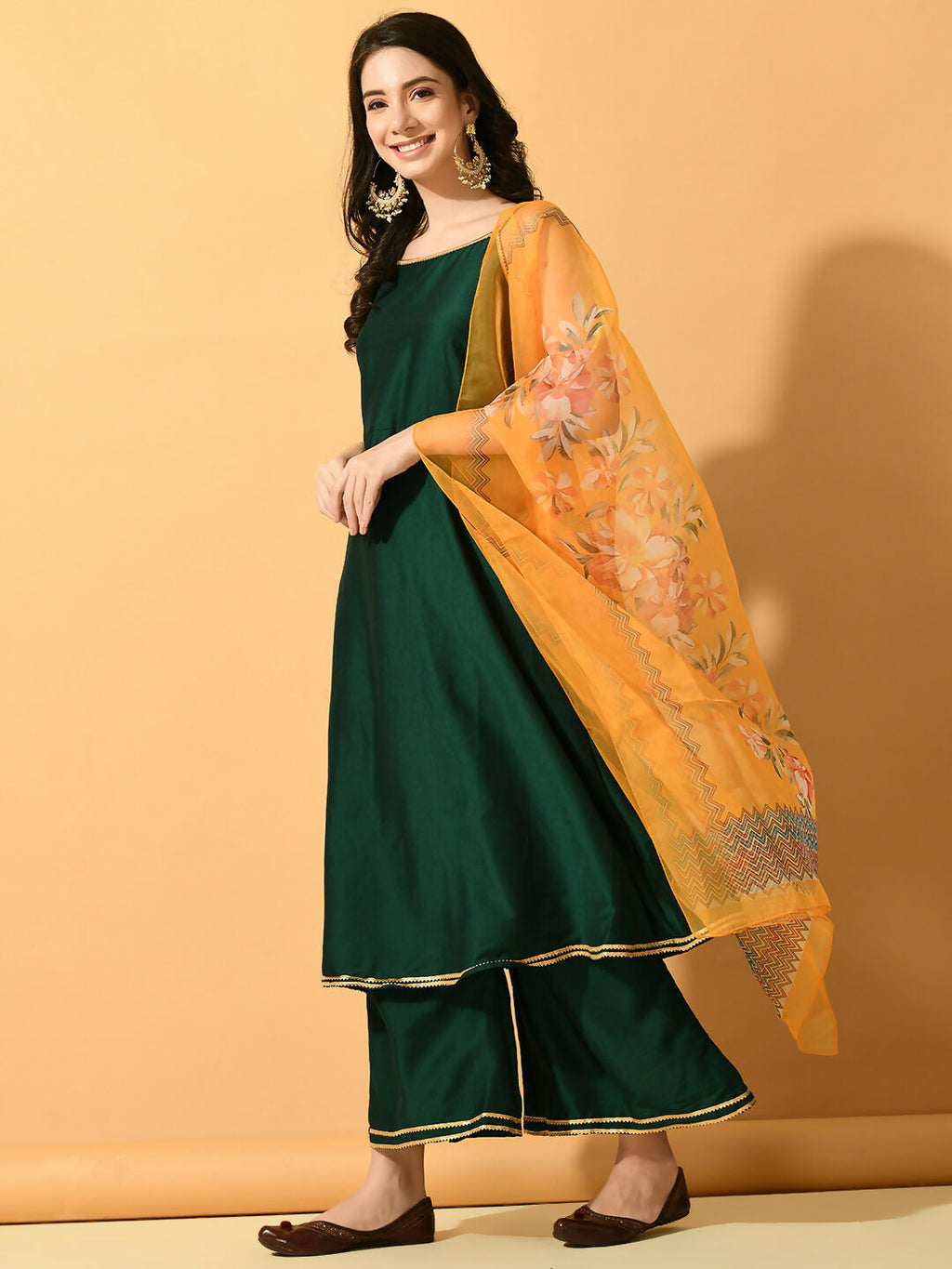 Myshka Women's Green Solid Party Kurta Sets | Grocsy