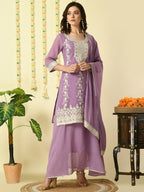 Myshka Women's Purple Georgette Kurta & Skirt With Dupatta Party Sets | Grocsy
