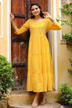 Yufta Yellow Cotton Dobby Dress | Grocsy