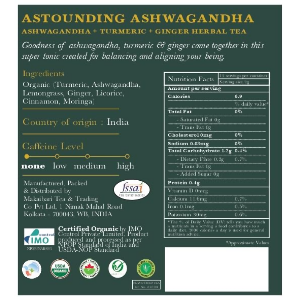 Luxmi Estates Astounding Ashwagandha – Certified Organic Herbal Infusion | Grocsy