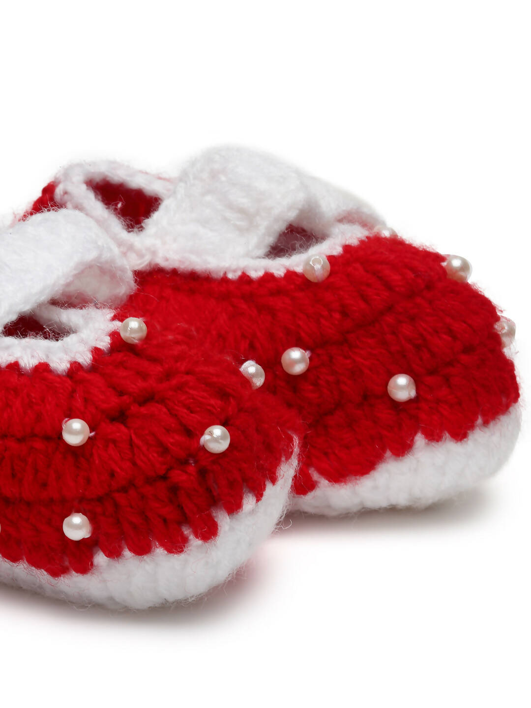 Chutput Kids Woollen Hand Knitted Self Desgin Detailed Booties - Red | Grocsy