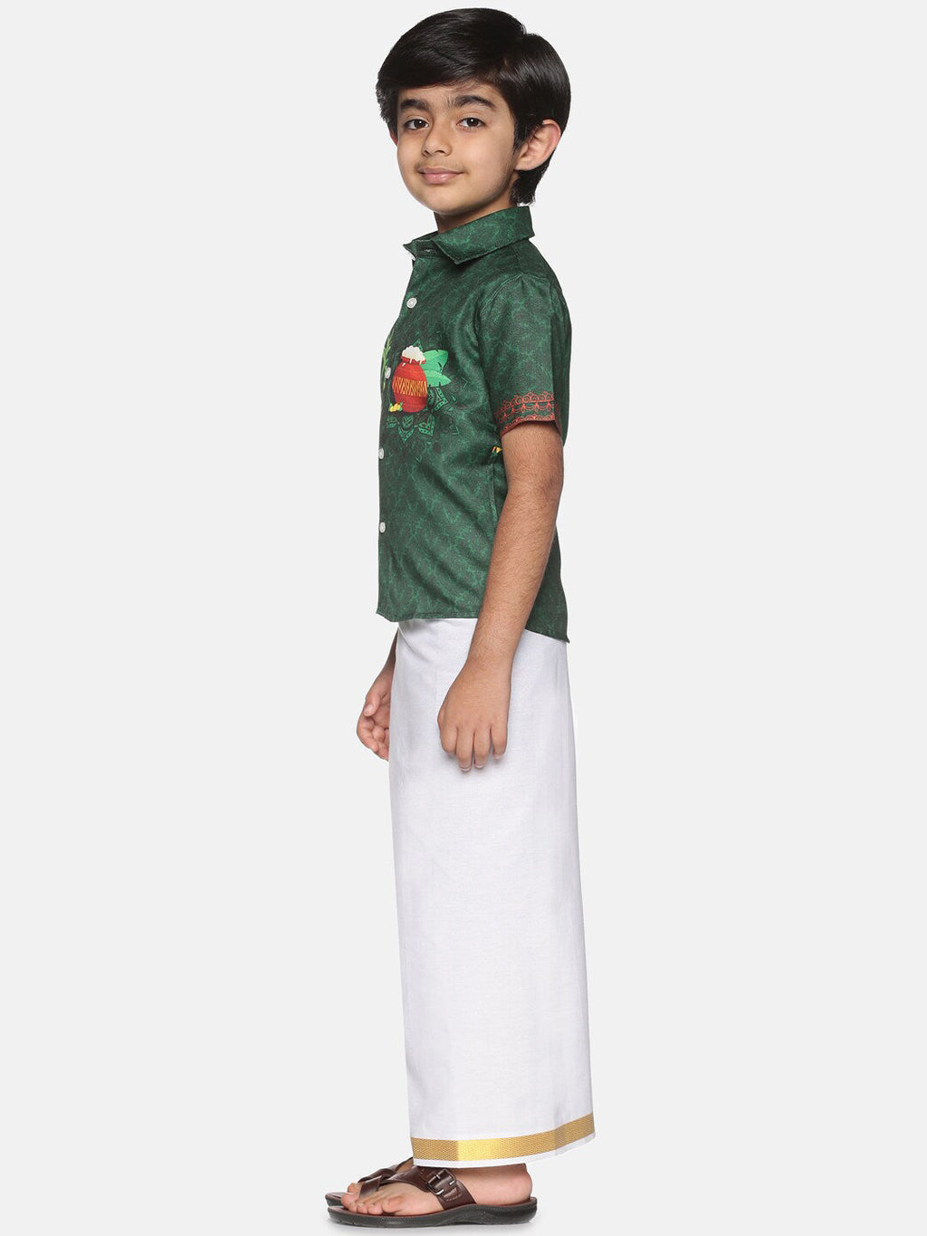 Sethukrishna Boys Green & White Printed Shirt | Grocsy