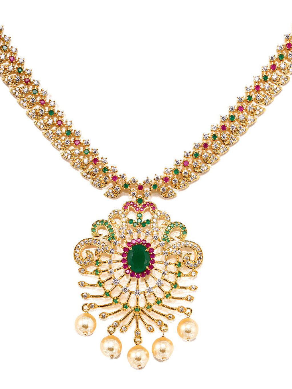 Saraf RS Jewellery Women Gold-Toned & Multi-Coloured CZ-Studded Handcrafted Jewellery Set | Grocsy