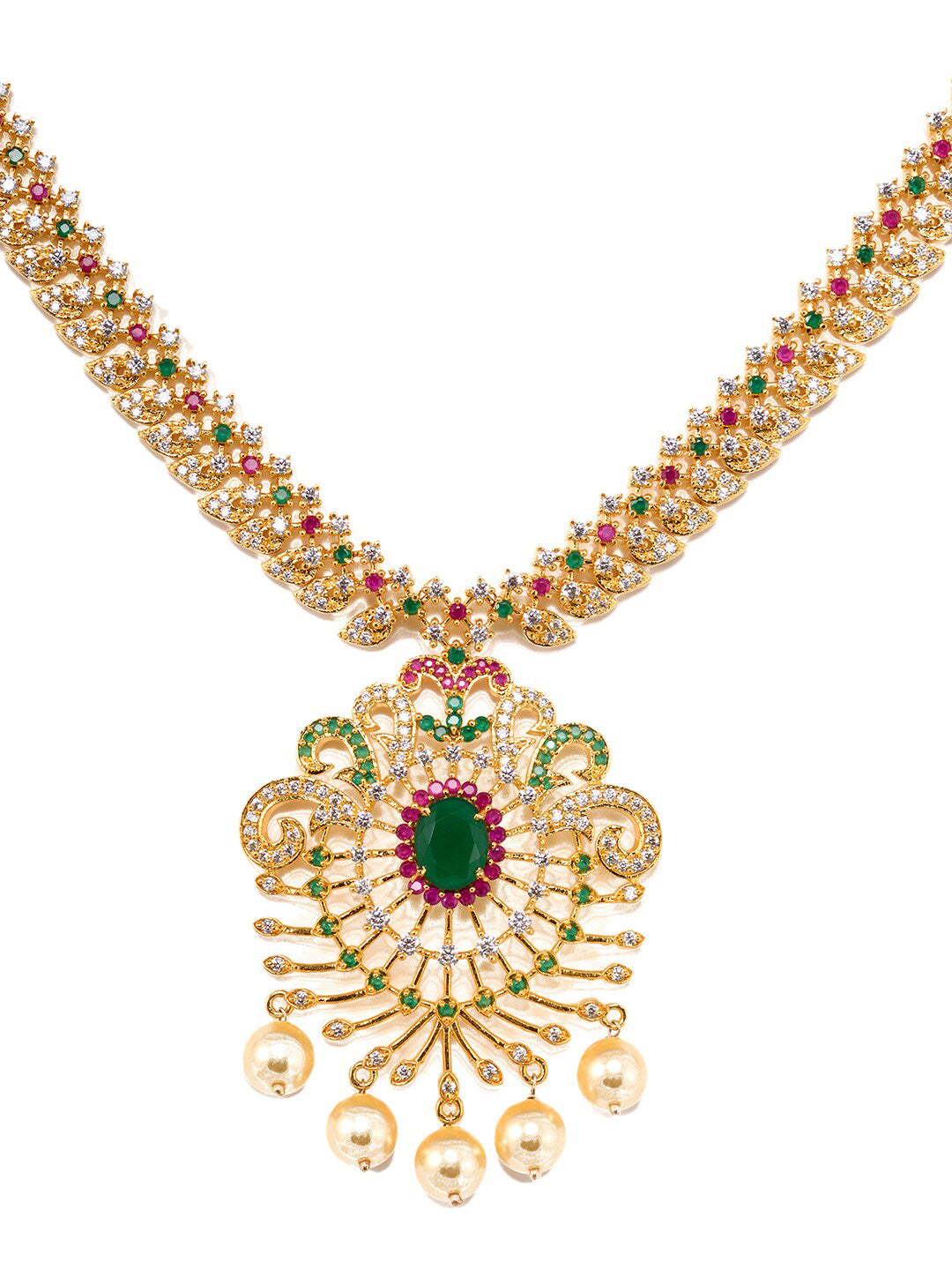 Saraf RS Jewellery Women Gold-Toned & Multi-Coloured CZ-Studded Handcrafted Jewellery Set | Grocsy