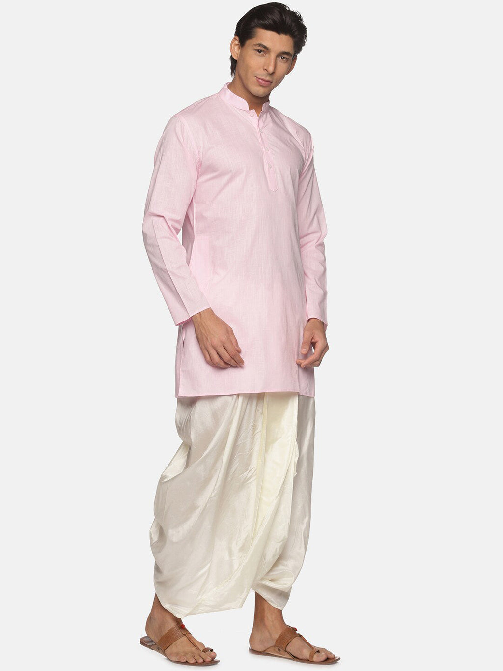 Sethukrishna Men Pink Pure Cotton Kurta with Dhoti Pants | Grocsy