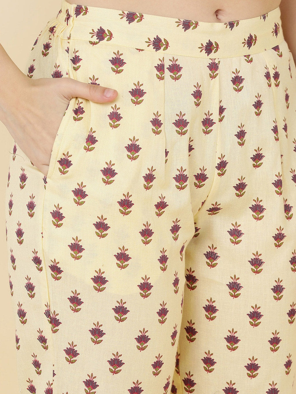 HERE&NOW Women Mustard Yellow Ethnic Motifs Printed Kurta with Trousers & With Dupatta | Grocsy