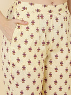 HERE&NOW Women Mustard Yellow Ethnic Motifs Printed Kurta with Trousers & With Dupatta | Grocsy