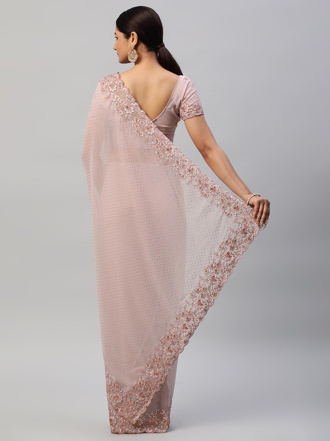 kasee Mauve Polka Dots Embroidered Saree | Grocsy