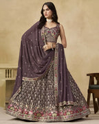 Women’s Semi-Stitched Dusty Mauve Georgette Zari Sequence Thread Embroidery Work Lehenga Choli With Georgette Dupatta-Jihu Culture | Grocsy