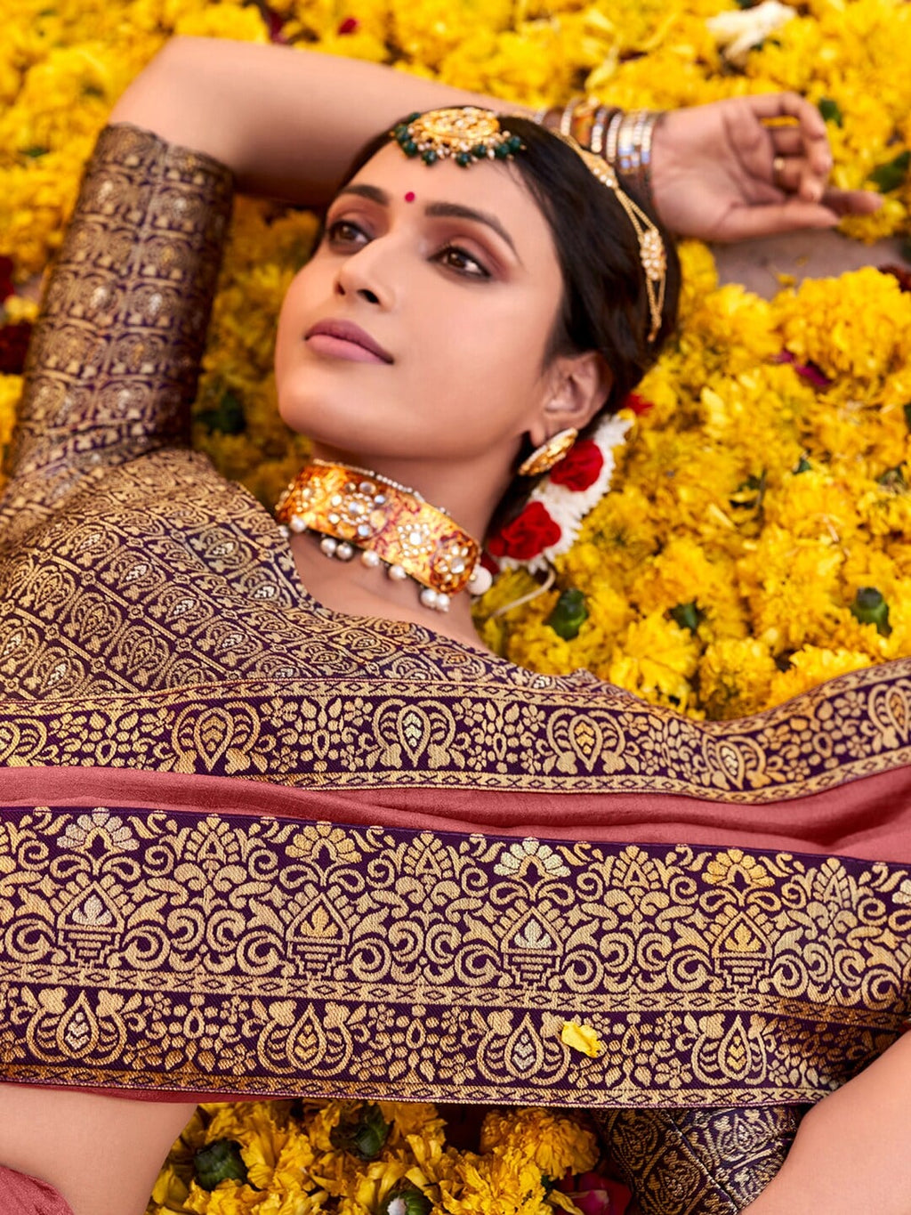 Saree Mall Zari Mauve & Purple Silk Blend Sarees | Grocsy
