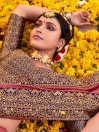 Saree Mall Zari Mauve & Purple Silk Blend Sarees | Grocsy