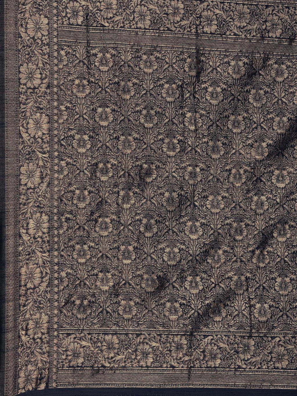 Saree Mall Navy Blue Floral Linen Blend Banarasi Saree | Grocsy