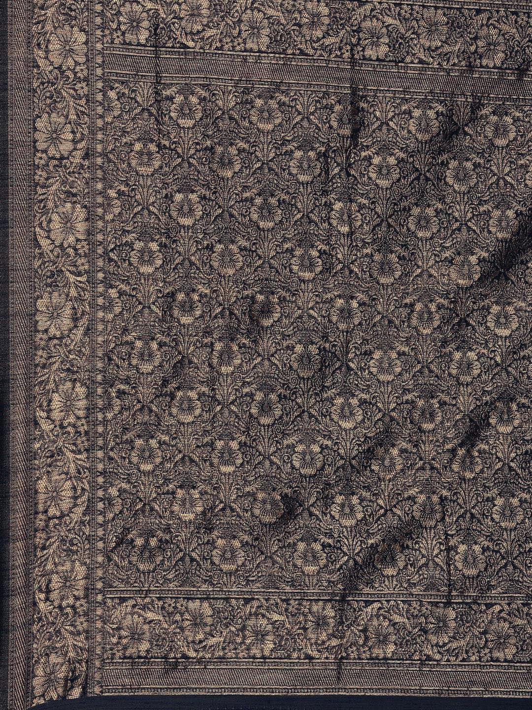 Saree Mall Navy Blue Floral Linen Blend Banarasi Saree | Grocsy