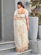Tikhi Imli Ethnic Motifs Sequinned Embroidered Net Saree | Grocsy