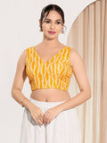 Joban Fashion Yellow Viscose Rayon Padded Blouse With V Neck Sleeveless | Grocsy