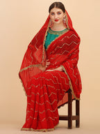 Sangria Red Embellished Sequinned Pure Georgette Saree | Grocsy