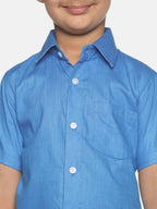 Sethukrishna Boys Blue & White Shirt with Dhoti | Grocsy