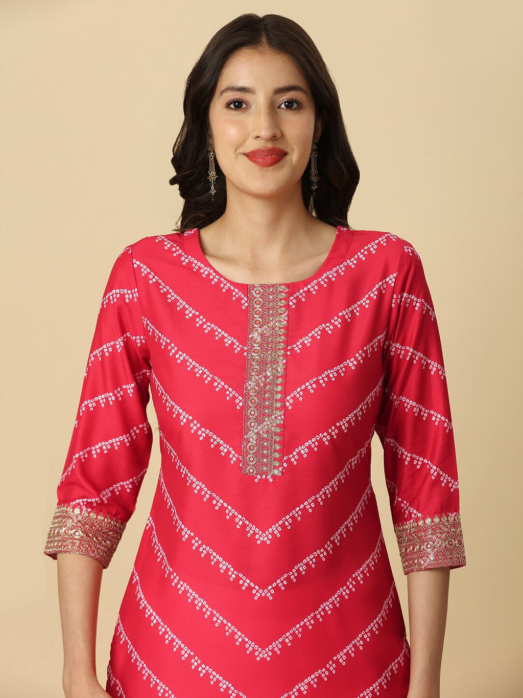 HERE&NOW Red & White Bandhani Printed Thread Work Kurta | Grocsy