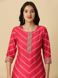 HERE&NOW Red & White Bandhani Printed Thread Work Kurta | Grocsy