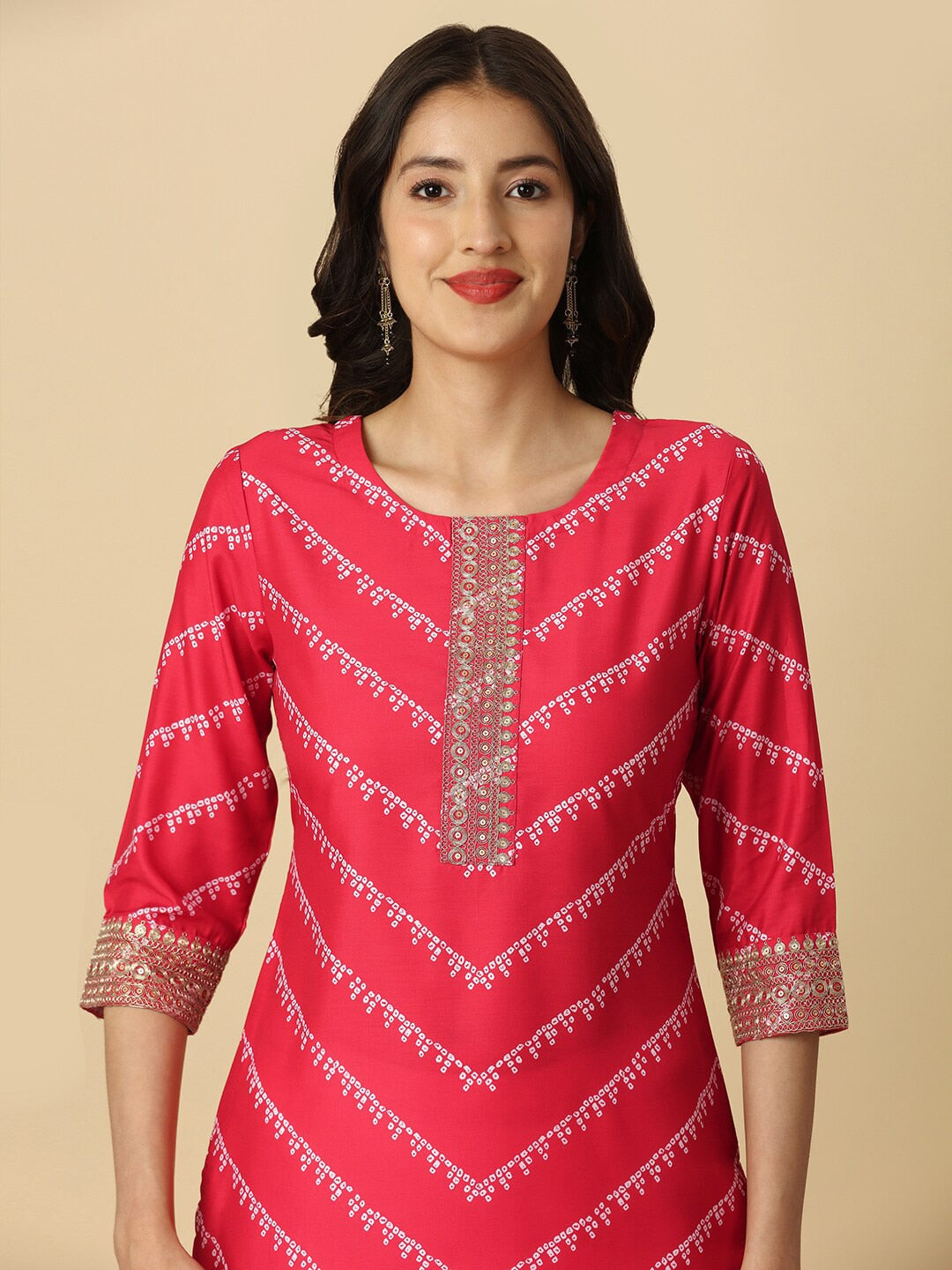 HERE&NOW Red & White Bandhani Printed Thread Work Kurta | Grocsy