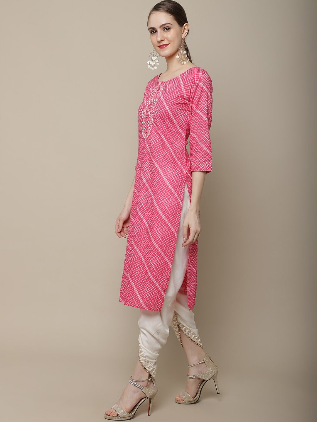Sangria Women Pink Leheriya Striped Kurta | Grocsy