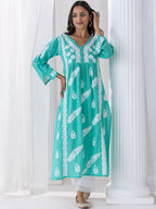 HOUSE OF KARI Floral Embroidered Chikankari Cotton A-Line Kurta | Grocsy