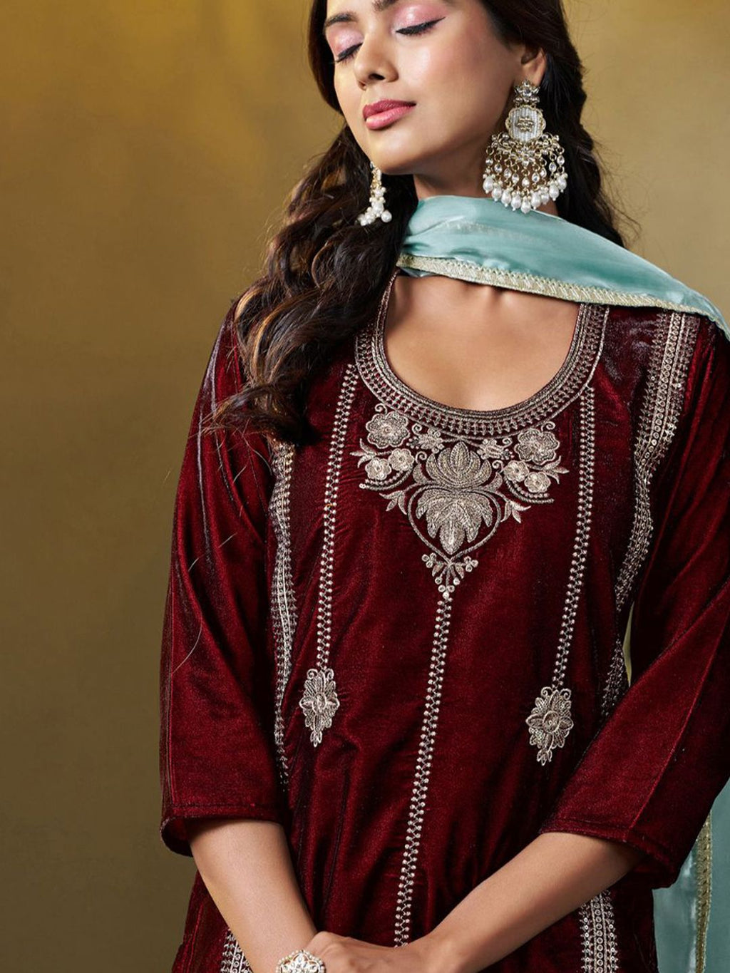 Sangria Embroidered Kurta & Trouser With Dupatta | Grocsy