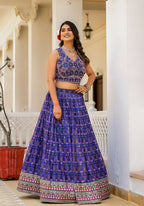 Wedding Partywear Royal Blue Slim Georgette Lehengha Choli With Dupata - Agnidhara | Grocsy