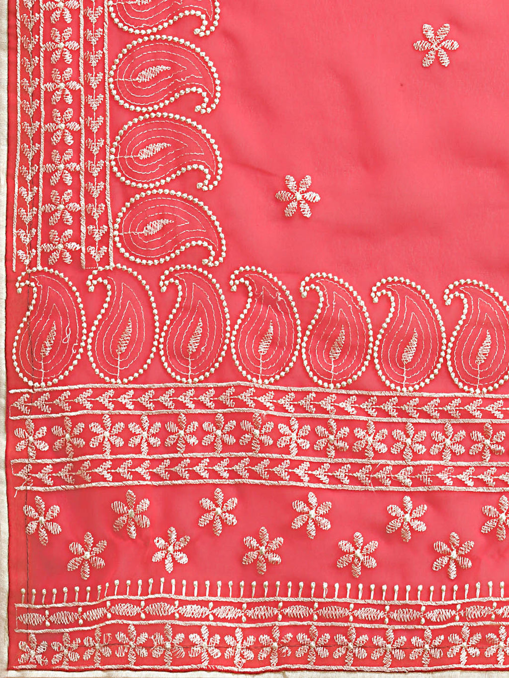 Sangria Rose & Gold-Toned Floral Chikankari Silk Blend Saree | Grocsy