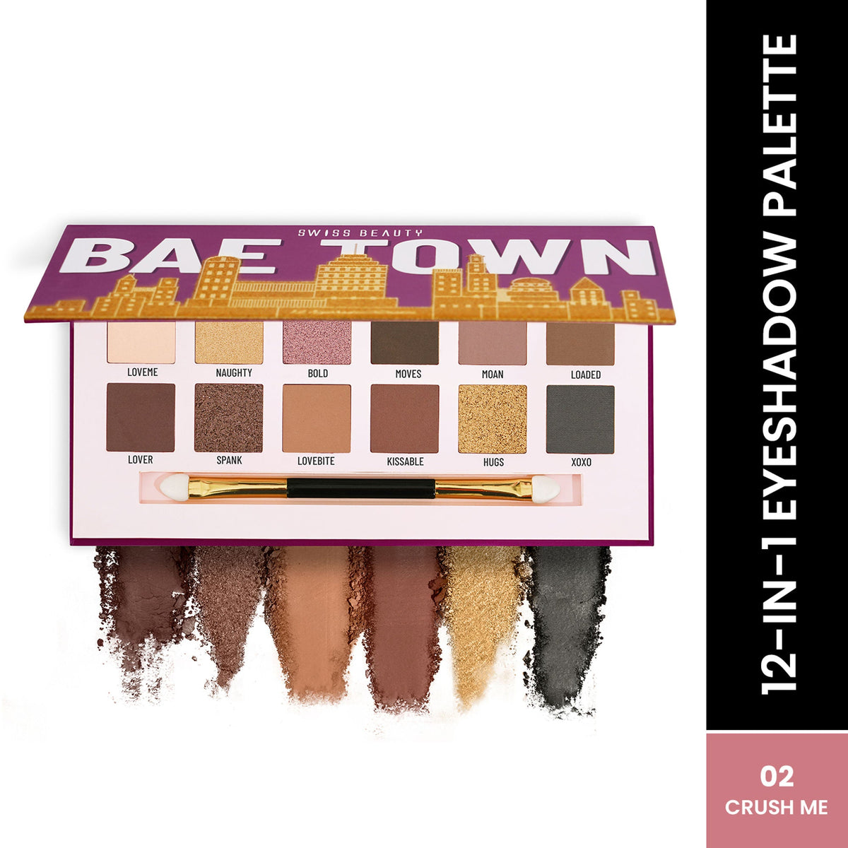 Swiss Beauty Bae Town 12-In-1 Comes Eyeshadow Palette With Eye Brush - 02 Crush Me | Grocsy