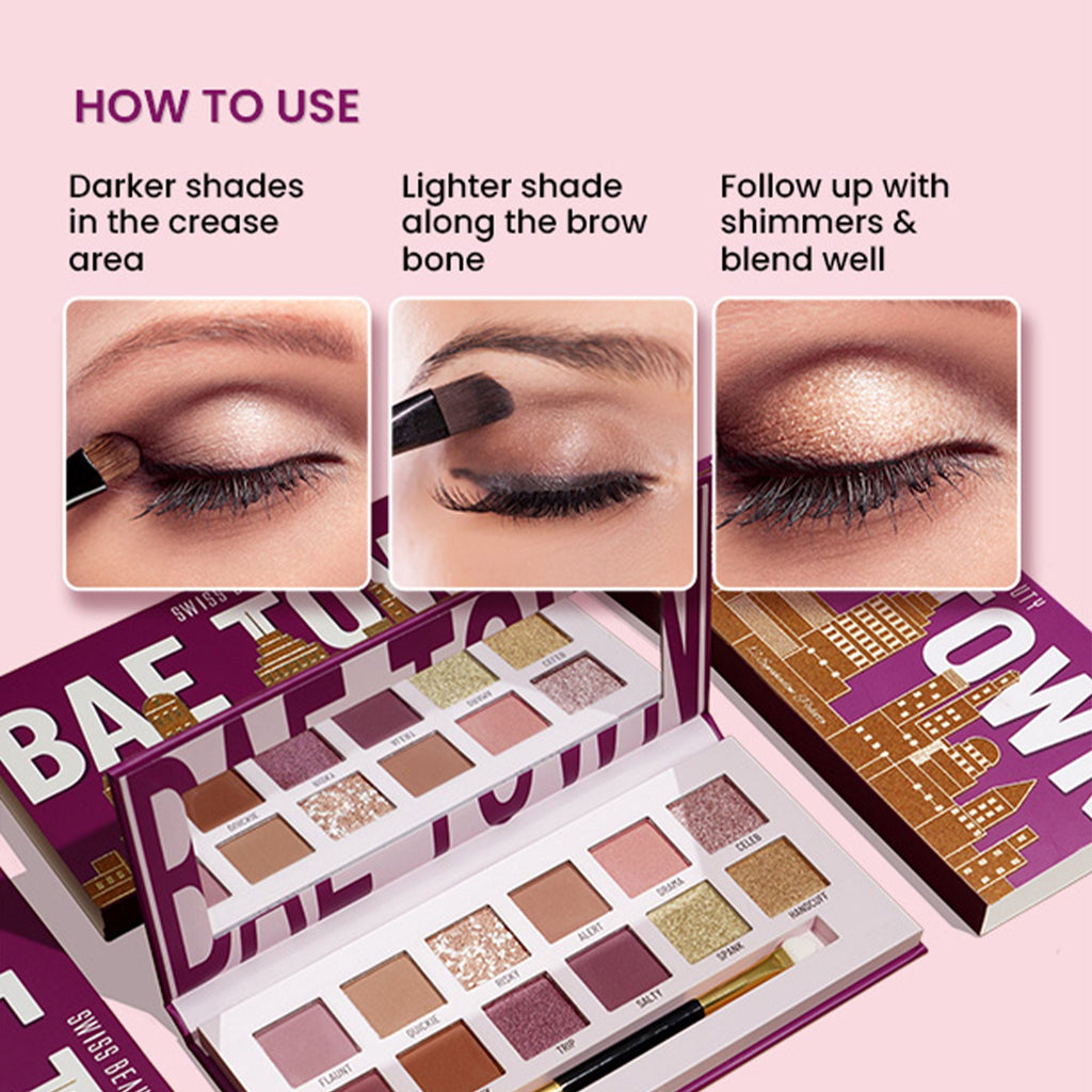 Swiss Beauty Bae Town 12-In-1 Comes Eyeshadow Palette With Eye Brush - 02 Crush Me | Grocsy