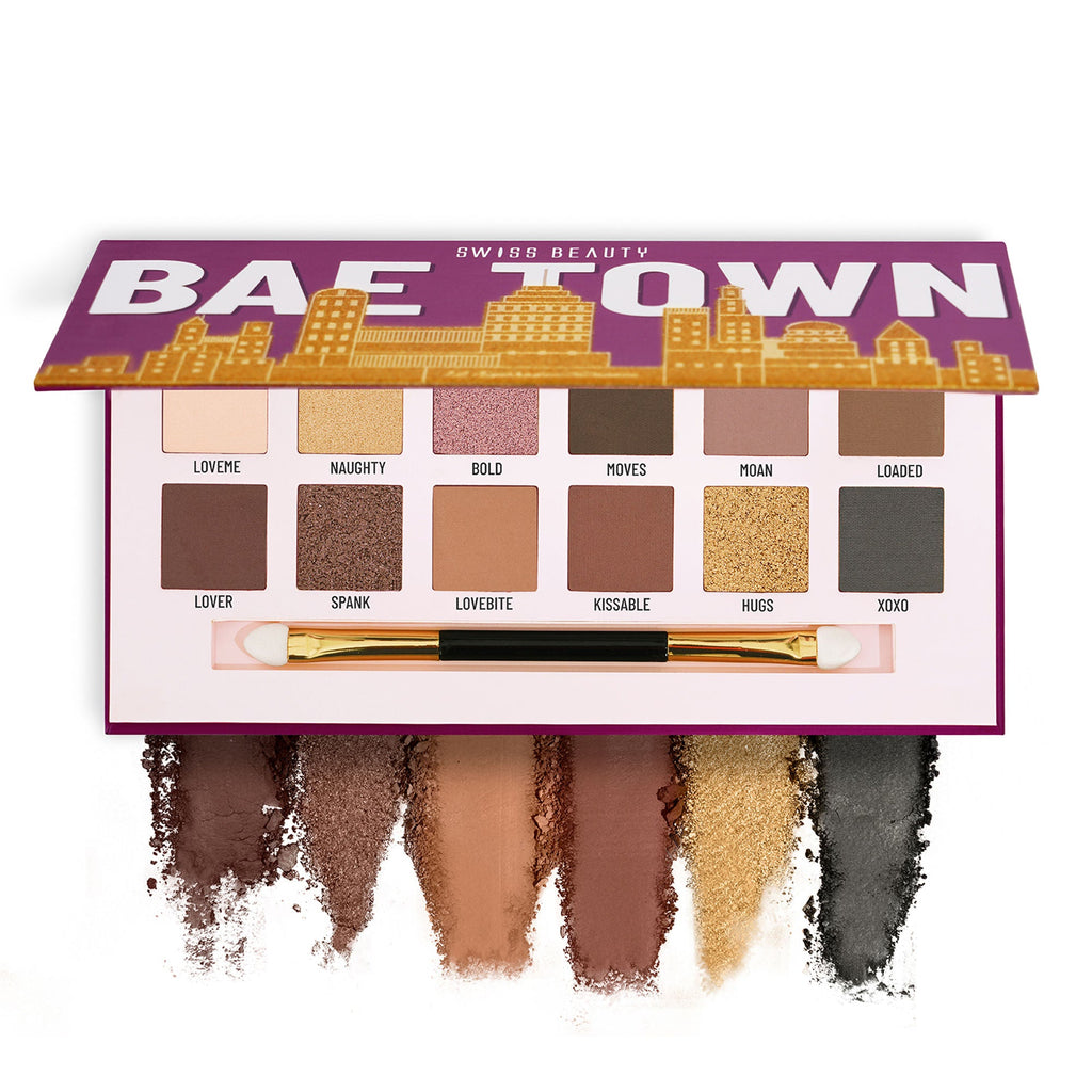 Swiss Beauty Bae Town 12-In-1 Comes Eyeshadow Palette With Eye Brush - 02 Crush Me | Grocsy