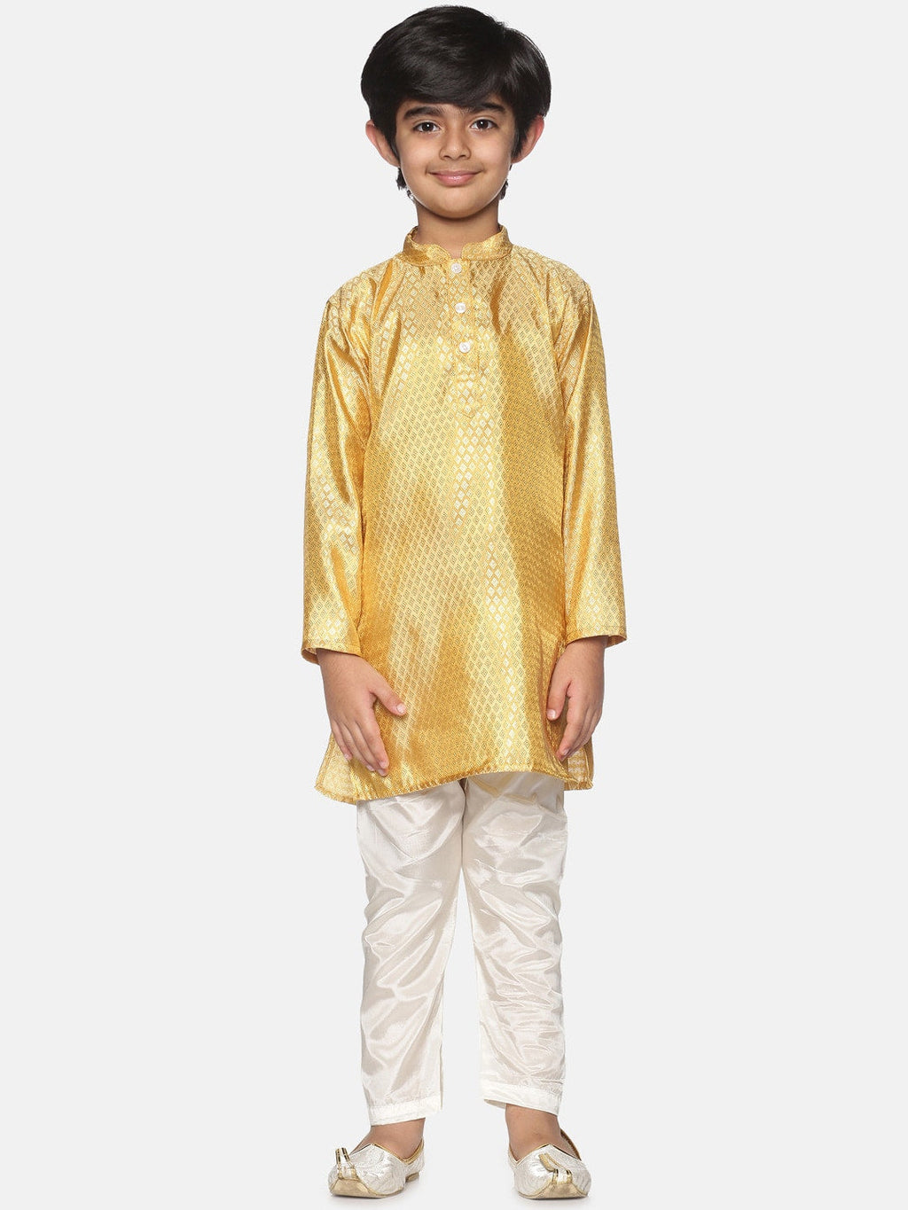 Sethukrishna Boys Gold-Toned & Off-White Kurta With Pyjamas | Grocsy