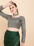 Sangria Green Sequinned Satin Saree | Grocsy