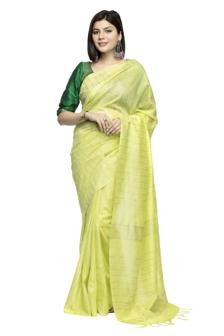Mominos Fashion Light Parrot Green Color Bhagalpuri Saree | Grocsy