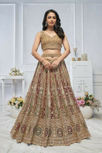 Kesar Fab Golden Net Embroidered Lehenga | Grocsy