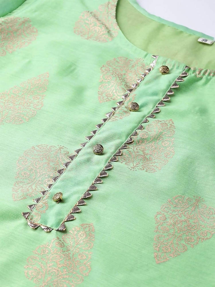 Yufta Women Green & Off-White Printed Kurta with Palazzo | Grocsy