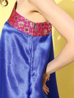 InWeave Women's Blue Pink Brocade Satin Oneshoulder Kurta Set | Grocsy