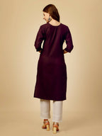 Jyoti Fashion Women's Wine Cotton Blend Embroidered Kurta Pant Set | Grocsy