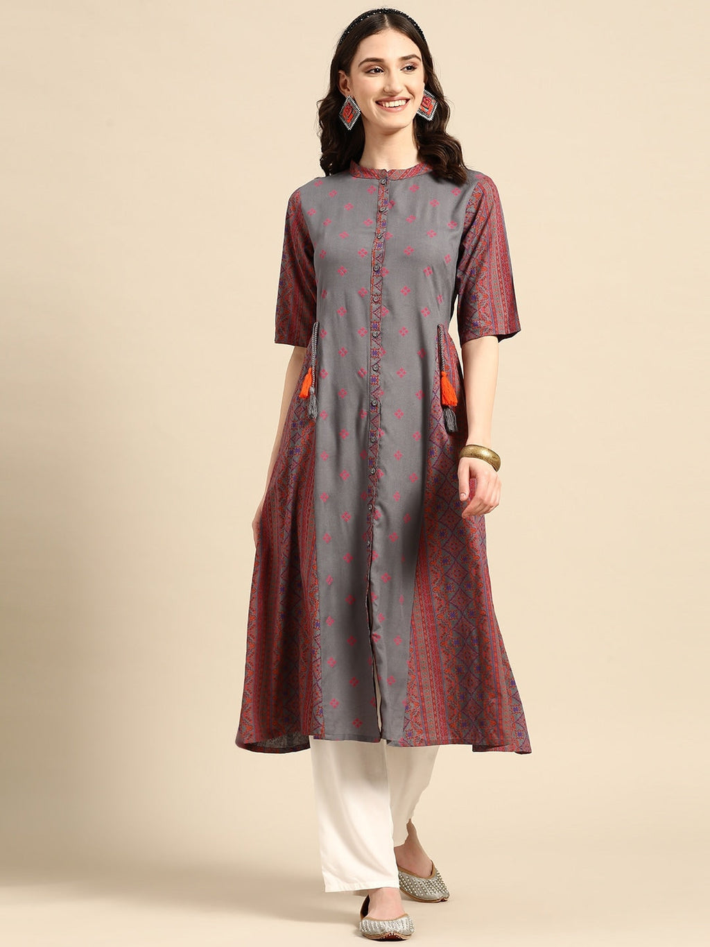 Sangria Ethnic Motifs Print Kurta | Grocsy