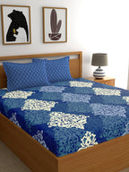 My Room Navy Blue & Yellow Ethnic Motifs 140 TC King Bedsheet with 2 Pillow Covers | Grocsy